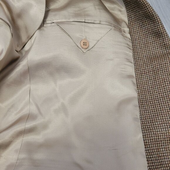 Oscar De La Renta Wool Tweed Brown Houndstooth Blazer Jacket With Pocket Square - Picture 9 of 11